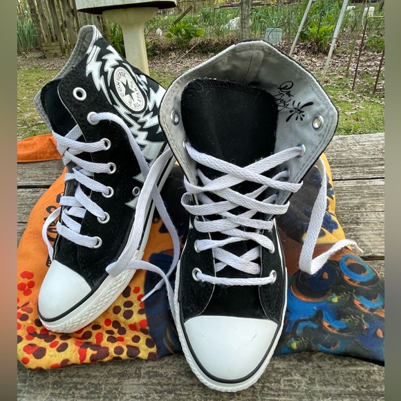 Converse All Star Hi Tops Drew Brophy Art Pre-Owned Blk Sneakers Jr 4 Women’s 6 - Picture 2 of 7